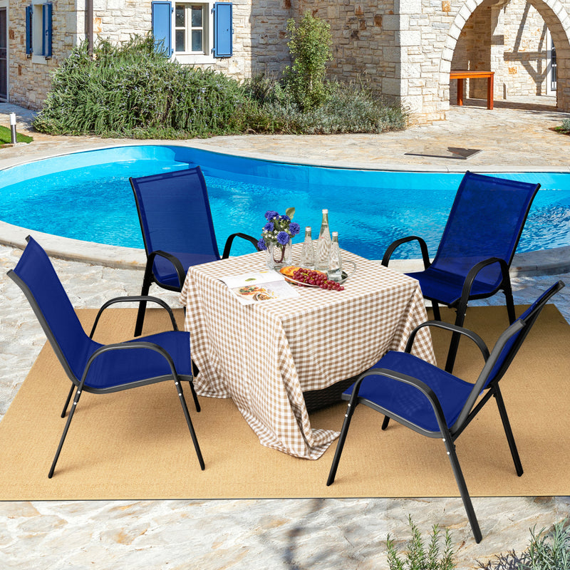 Costway - 4 Pieces Stackable Patio Dining Chairs Set with Armrest-Navy