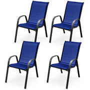 Costway - 4 Pieces Stackable Patio Dining Chairs Set with Armrest-Navy