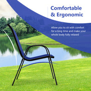 Costway - 4 Pieces Stackable Patio Dining Chairs Set with Armrest-Navy