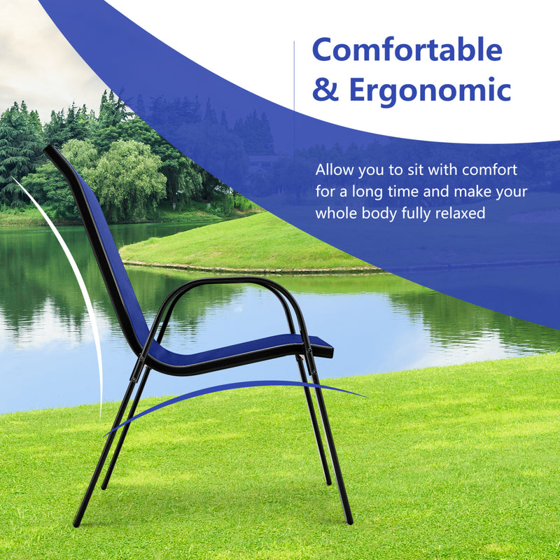 Costway - 4 Pieces Stackable Patio Dining Chairs Set with Armrest-Navy