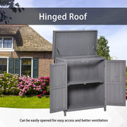 Wooden Garden Tool Storage Shed Kit with Hinged Roof, 2-Tier Shelves and Double Doors, 74x43x88cm, Dark Grey