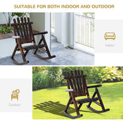 Outsunny - Outdoor Rocking Chair, Wooden Adirondack Outdoor Rocker with High Back, Slatted Seat, Oversized Rustic Patio Rocking Chair for Garden, Porch, Yard, Balcon, Dark Carbonized