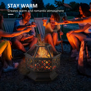 Outsunny - 24.5" Outdoor Fire Pit with Mesh Lid, Portable Wood Burning Firebowl with Poker for Patio, Backyard, Bronze