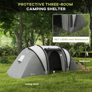 Outsunny - Camping Tent with 2 Bedrooms and Living Area, 3000mm Waterproof Family Tent, for Fishing Hiking Festival, Grey