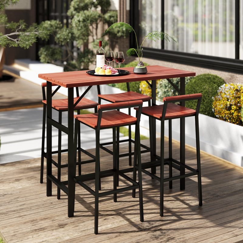 Outsunny - 5 Piece Patio Bar Set with 47" Bar Height Table and 4 Bar Stools, for Backyard, Balcony, Porch, Pool, Lawn, Brown