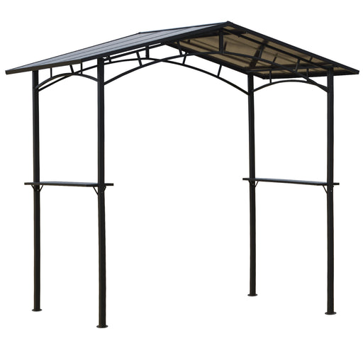 Outsunny - 8' x 5' Hardtop Grill Gazebo Aluminium BBQ Canopy Gazebo Outdoor Canopy with Side Shelves