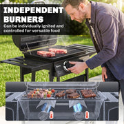 Outsunny - 2-Burner Propane Gas Grill, 18000 BTU BBQ Grill with Wheels, Warming Rack, Shelf, Thermometer, Grease Cup, Black