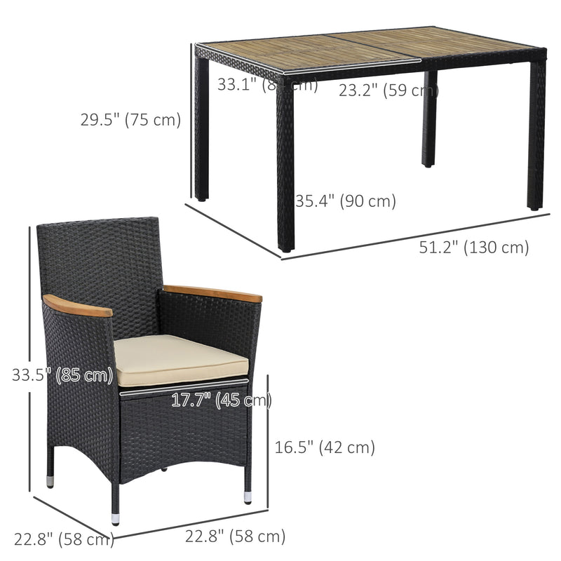 Outsunny - 7 Pieces Outdoor Dining Set for 6, PE Wicker Rattan Patio Furniture Set with High-Back Armchairs, Glass Table Top