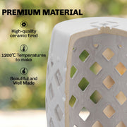 Outsunny - 12.4" x 17.9" Ceramic Garden Stool with Woven Lattice Design, Indoor & Outdoor Decorative Accent Stool, White