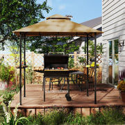 Outsunny - 8' x 5' BBQ Grill Gazebo Tent with Double Tiered Canopy for Outdoor Sun Shade, Khaki