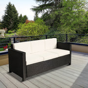 Outsunny - Deluxe 3 Seat Rattan Wicker Sofa Garden Outdoor Patio Furniture with Cushion, Cream White