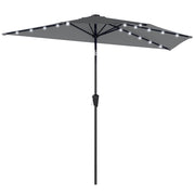 Outsunny - Half Outdoor Patio Umbrella with Solar LED Lights Half Umbrella with Crank 9ft Dark Grey