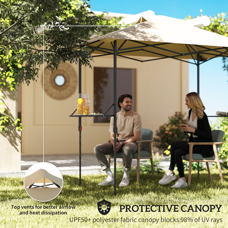 Outsunny - 5 x 8.5 ft Pop Up Grill Gazebo with 2 Shelves, UPF 50+ Outdoor Instant Canopy Portable Shelter with Carry Bag, Khaki