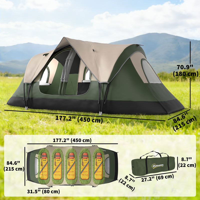 Outsunny - Camping Tent for 6 Man with 2000mm Waterproof Rainfly and Carry Bag for Fishing Hiking Festival, Dark Green