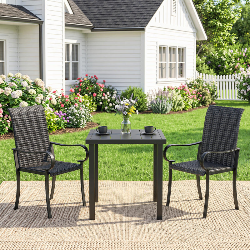 Outsunny - 2 Piece PE Rattan Patio Dining Chairs with Steel Frame, for Garden, Backyard, Pool Side, Porch, Black