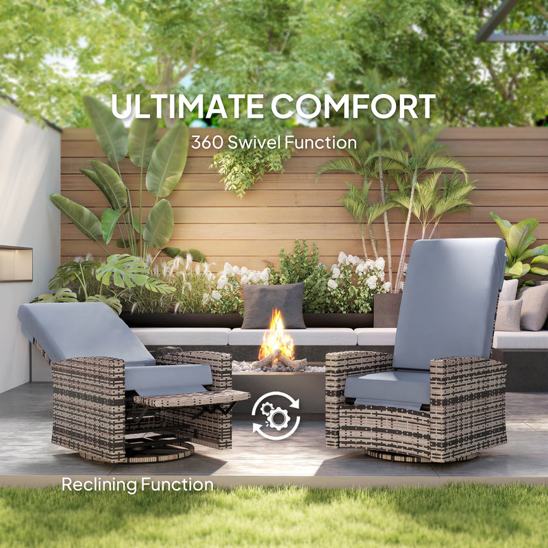 Outsunny - Outdoor Rattan Wicker Lounge Chair with Footrest & Soft Cushion for Patio, Garden, Backyard, Grey