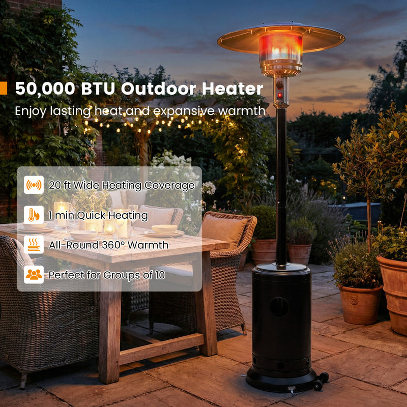 Costway - 50 000 BTU Patio Propane Gas Heater with Stainless Steel Burner-Black