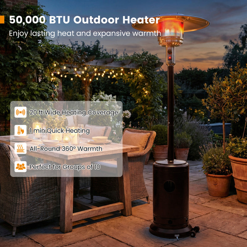 Costway - 50 000 BTU Patio Propane Gas Heater with Stainless Steel Burner-Bronze