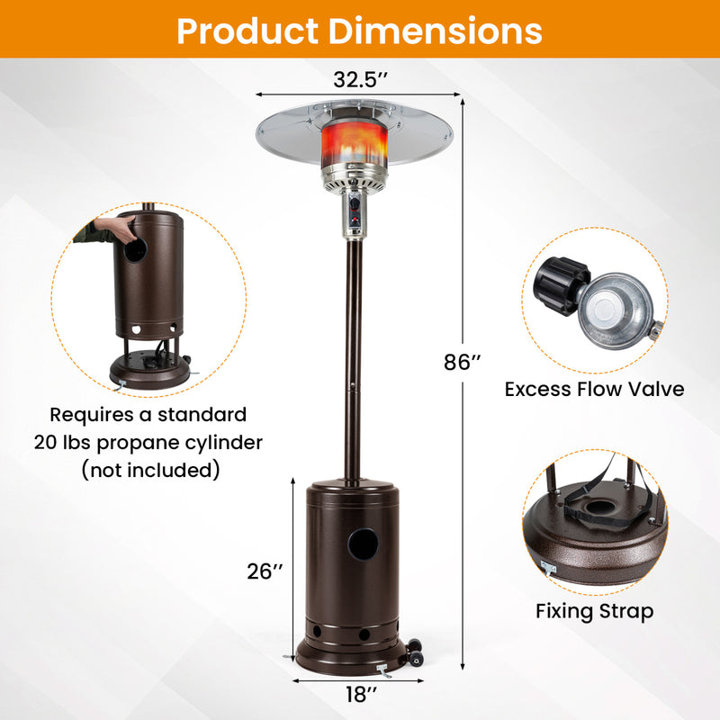 Costway - 50 000 BTU Patio Propane Gas Heater with Stainless Steel Burner-Bronze