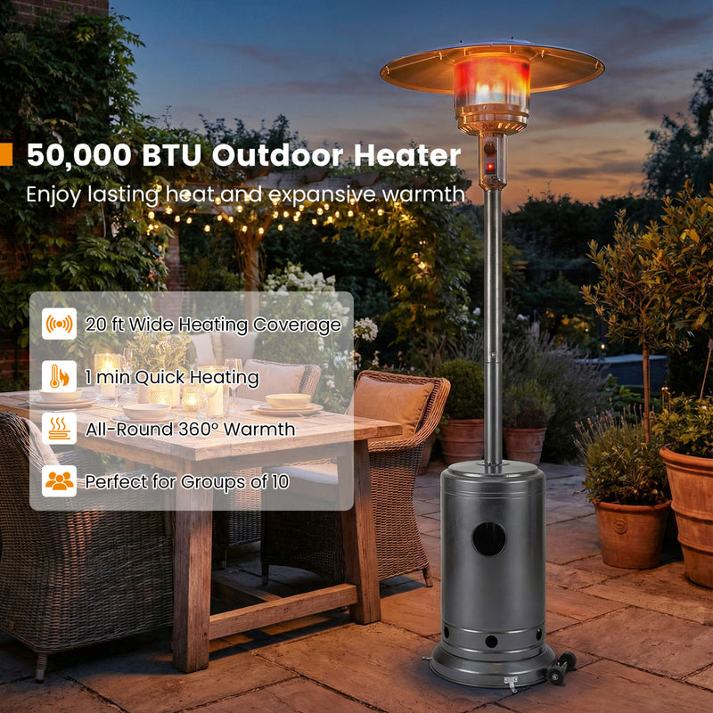 Costway - 50 000 BTU Patio Propane Gas Heater with Stainless Steel Burner-Gray