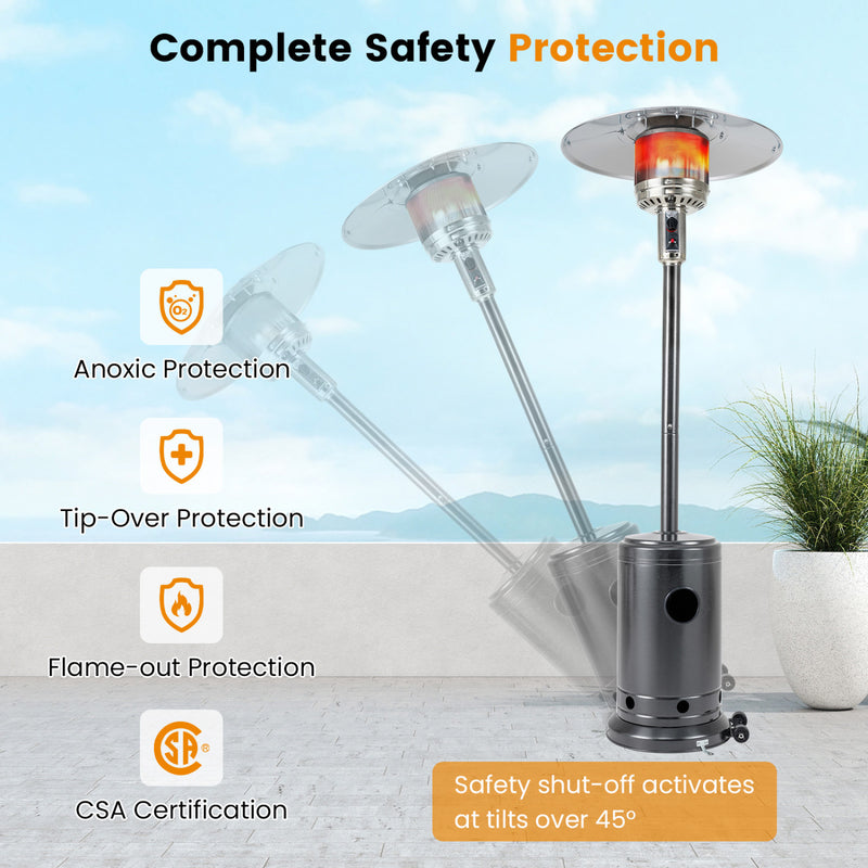 Costway - 50 000 BTU Patio Propane Gas Heater with Stainless Steel Burner-Gray