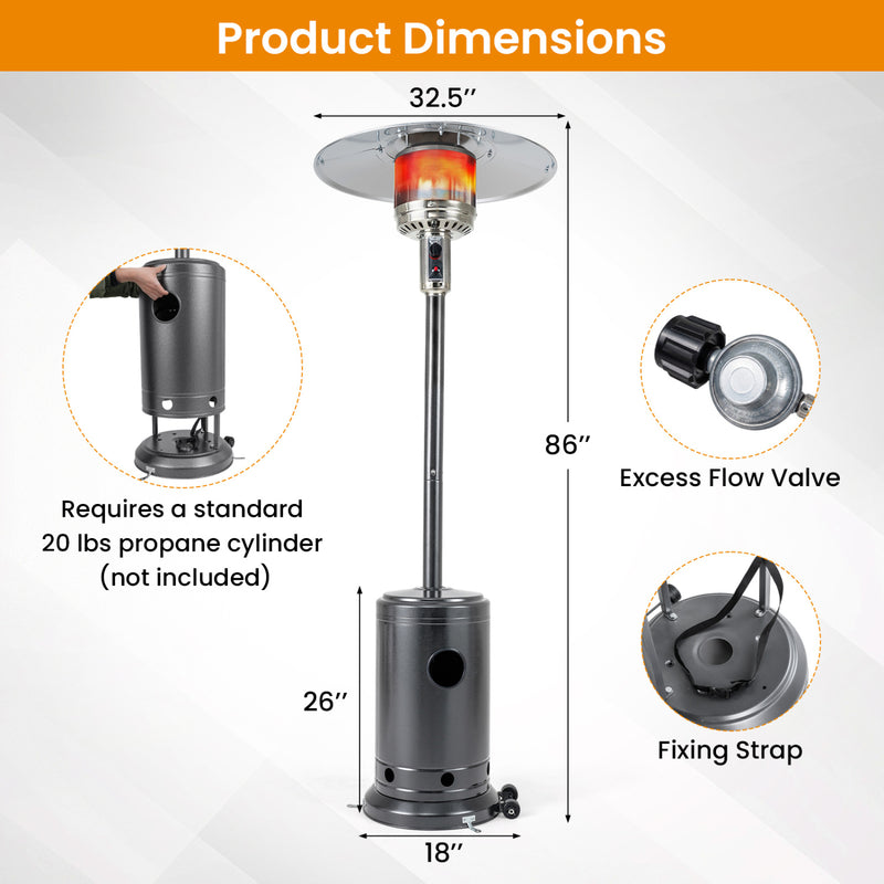 Costway - 50 000 BTU Patio Propane Gas Heater with Stainless Steel Burner-Gray