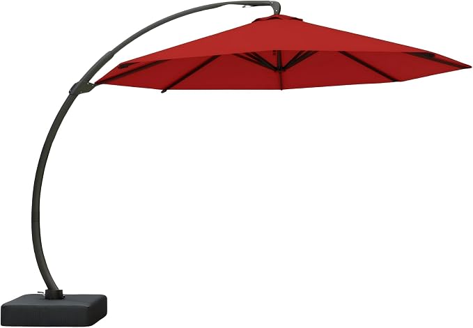 11FT Cantilever Umbrella with Base – Large Curvy Outdoor Aluminum Offset Umbrella with 360° Rotation, UV-Resistant Canopy for Patio, Garden & Backyard (Creamy White)