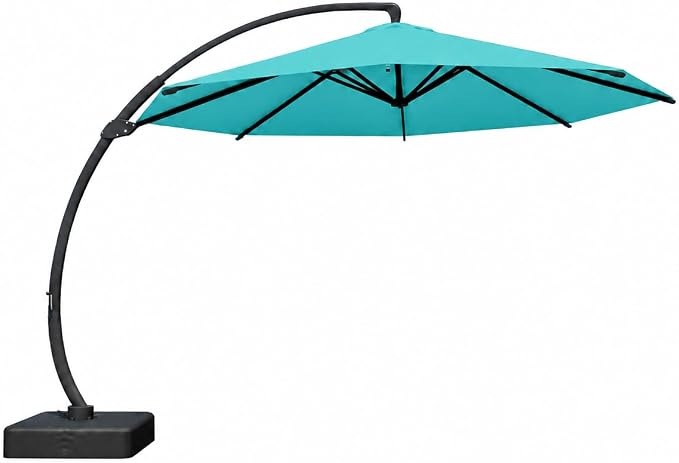 11FT Cantilever Umbrella with Base – Large Curvy Outdoor Aluminum Offset Umbrella with 360° Rotation, UV-Resistant Canopy for Patio, Garden & Backyard (Creamy White)