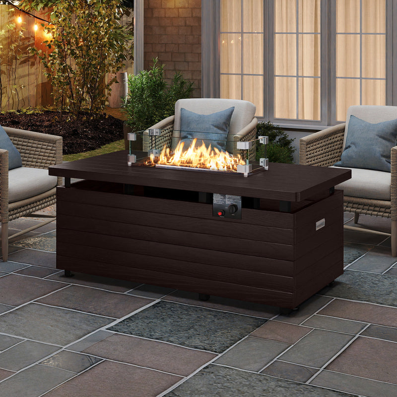 51 Inch Propane Fire Pit Table with Removable Lid-Brown