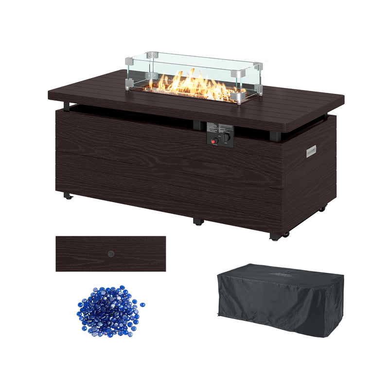 51 Inch Propane Fire Pit Table with Removable Lid-Brown