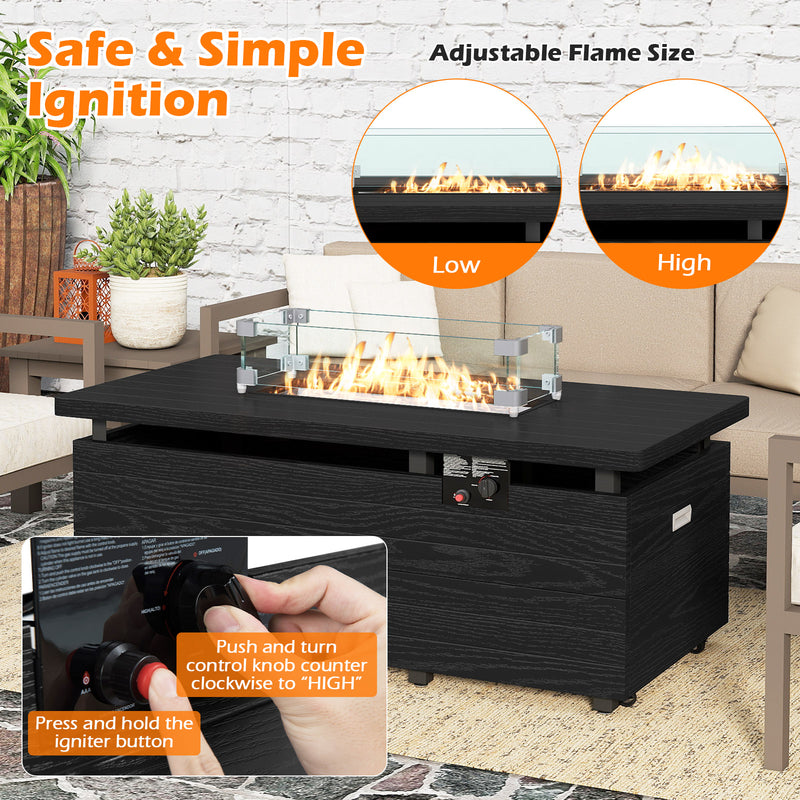 51 Inch Propane Fire Pit Table with Removable Lid-Black