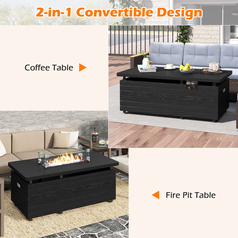 51 Inch Propane Fire Pit Table with Removable Lid-Black
