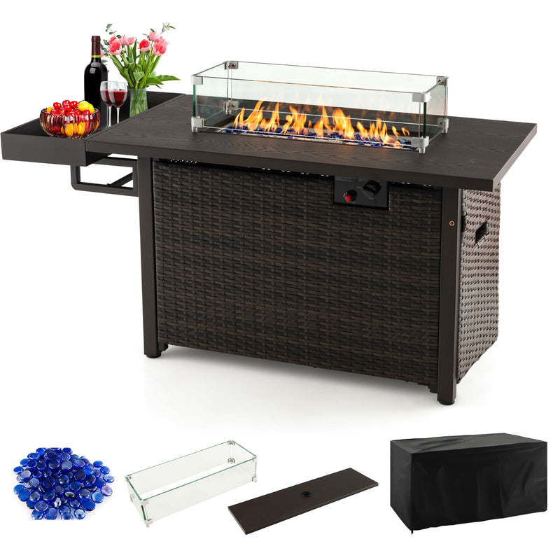 Costway - 52 Inches Outdoor Wicker Gas Fire Pit Propane Fire Table with Cover-Brown
