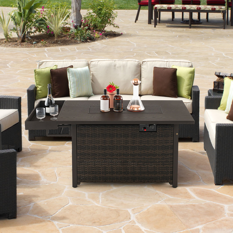 Costway - 52 Inches Outdoor Wicker Gas Fire Pit Propane Fire Table with Cover-Brown