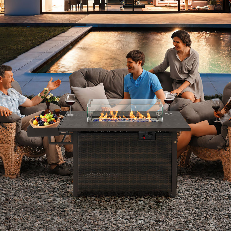 Costway - 52 Inches Outdoor Wicker Gas Fire Pit Propane Fire Table with Cover-Brown