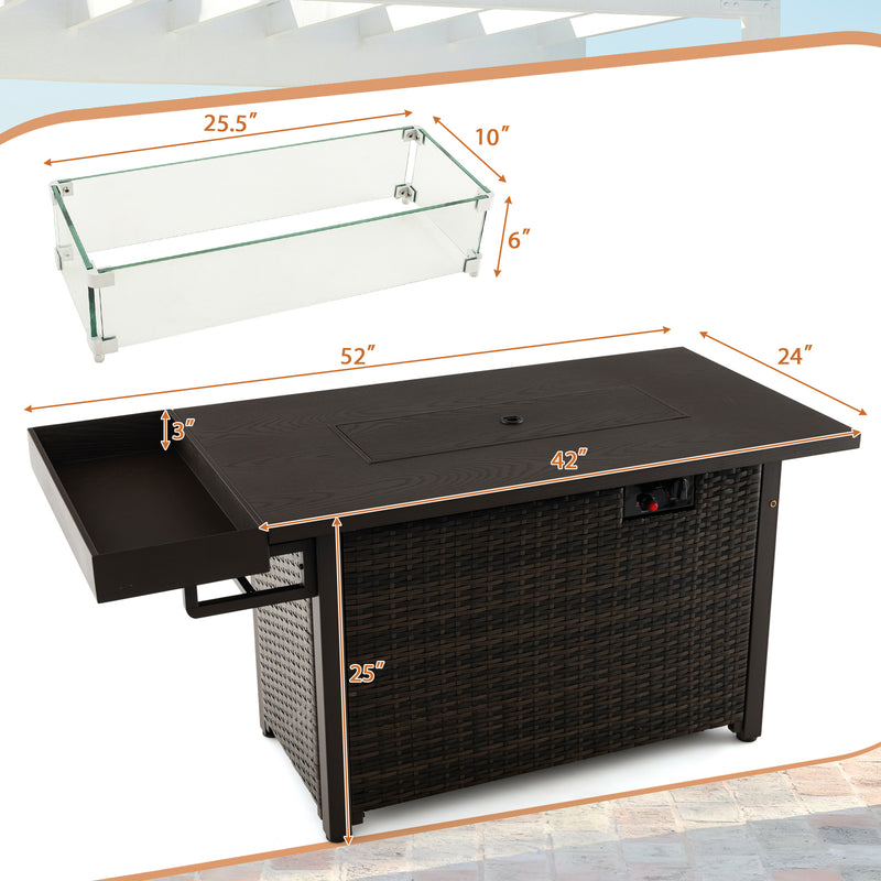 Costway - 52 Inches Outdoor Wicker Gas Fire Pit Propane Fire Table with Cover-Brown