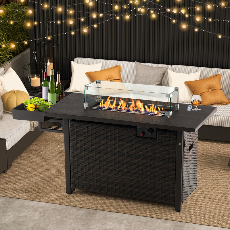 Costway - 52 Inches Outdoor Wicker Gas Fire Pit Propane Fire Table with Cover-Brown