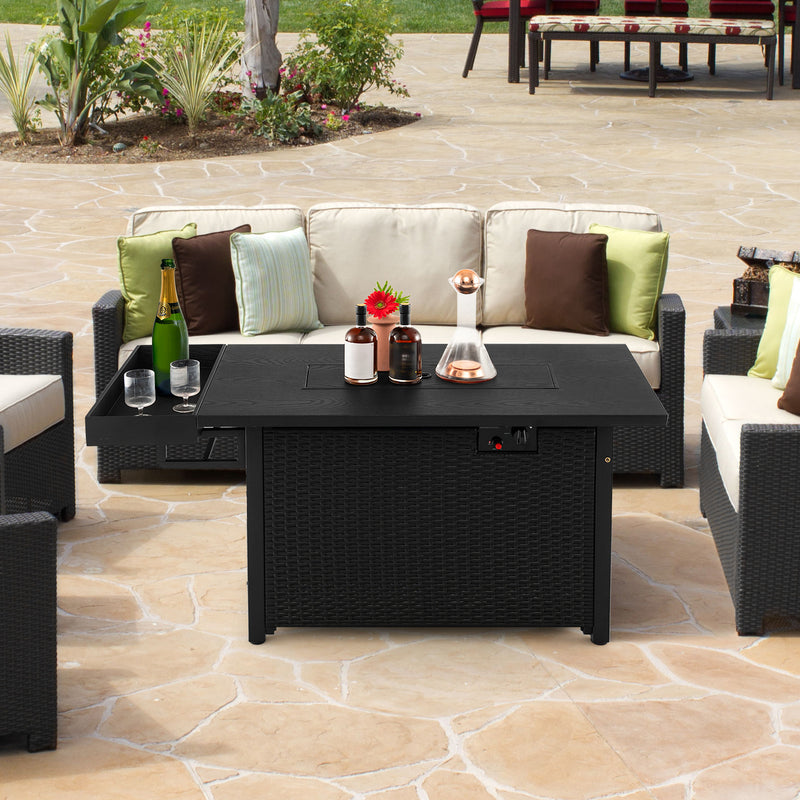 Costway - 52 Inches Outdoor Wicker Gas Fire Pit Propane Fire Table with Cover-Black