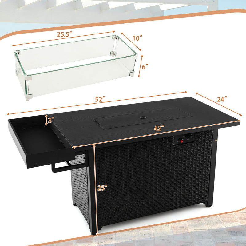 Costway - 52 Inches Outdoor Wicker Gas Fire Pit Propane Fire Table with Cover-Black