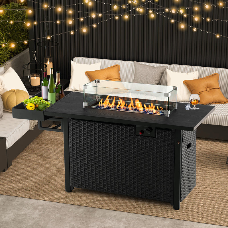 Costway - 52 Inches Outdoor Wicker Gas Fire Pit Propane Fire Table with Cover-Black
