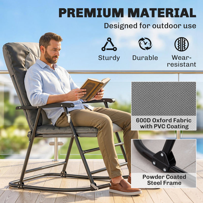 Outsunny - Folding Rocking Chair Set of 2 Padded Rockers with Armrest, Light Grey