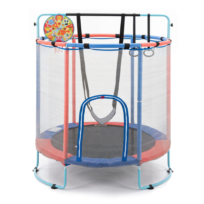 Costway - 55" Trampoline for Kids with Adjustable Gymnastics Bar and Basketball Hoop for 3+-Navy