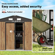 9.1'x6.4'x6.3' Garden Storage Shed, Outdoor Storage Tool House with Vents, Foundation and Lockable Double Doors, Teak