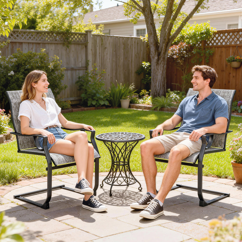 Outsunny - C Spring Motion Patio Chairs Set of 2 with Curved High Backrest, Armrest, All Weather Breathable Fabric, Metal Frame