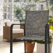 Outsunny - Stackable Patio Chairs Set of 4, Outdoor Dining Chairs with 20" Deep Seat, All Weather Breathable Mesh, Armrests, Grey