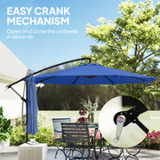 10FT Cantilever Patio Umbrella with 8 Ribs, Offset Patio Umbrella with Cover and Wind Ropes for Garden, Yard, Navy Blue