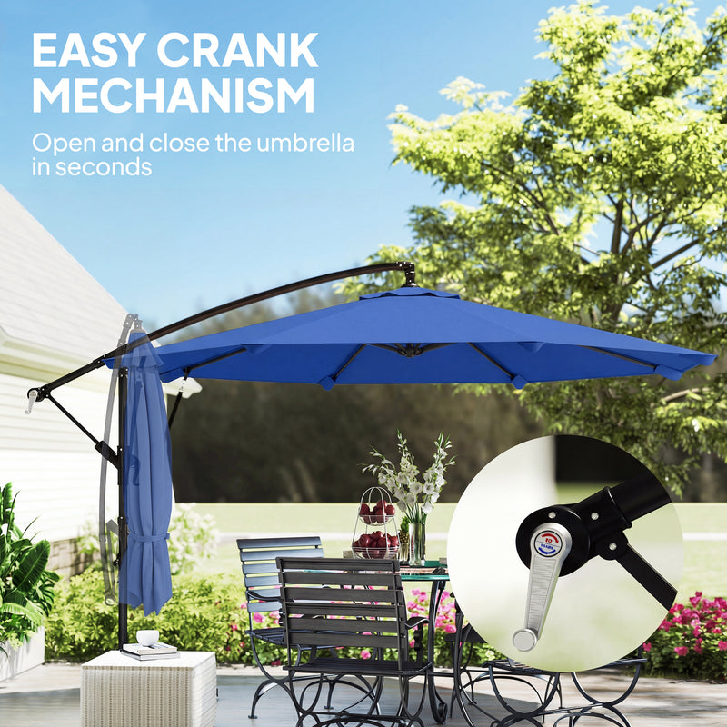 10FT Cantilever Patio Umbrella with 8 Ribs, Offset Patio Umbrella with Cover and Wind Ropes for Garden, Yard, Navy Blue