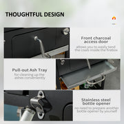 Outsunny - Charcoal BBQ Grill Smoker with Adjustable Charcoal Pan and Galvanised Steel Shell, Barbecue Grill Trolley with Storage