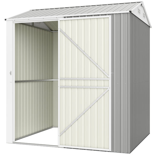 7' x 6' Tall Outdoor Storage Shed, Waterproof Metal Garden Shed with Gloves, Lockable Door, Silver Grey
