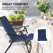 Outsunny - Set of 2 Outdoor Folding Chairs with Adjustable Backrest, Padded Camping Chairs for Outdoor Events, Blue